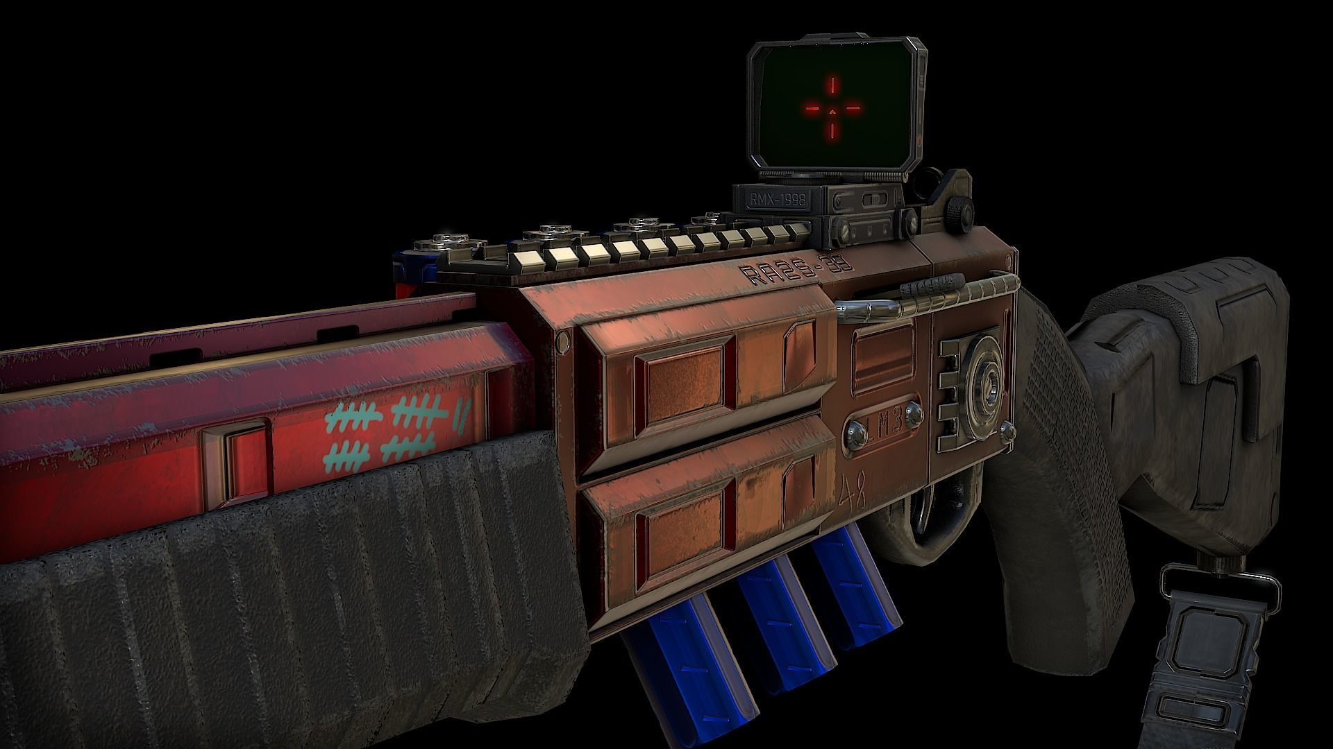 RA2539 Sci-Fi Double Barreled Shotgun Low-poly 3D model_9