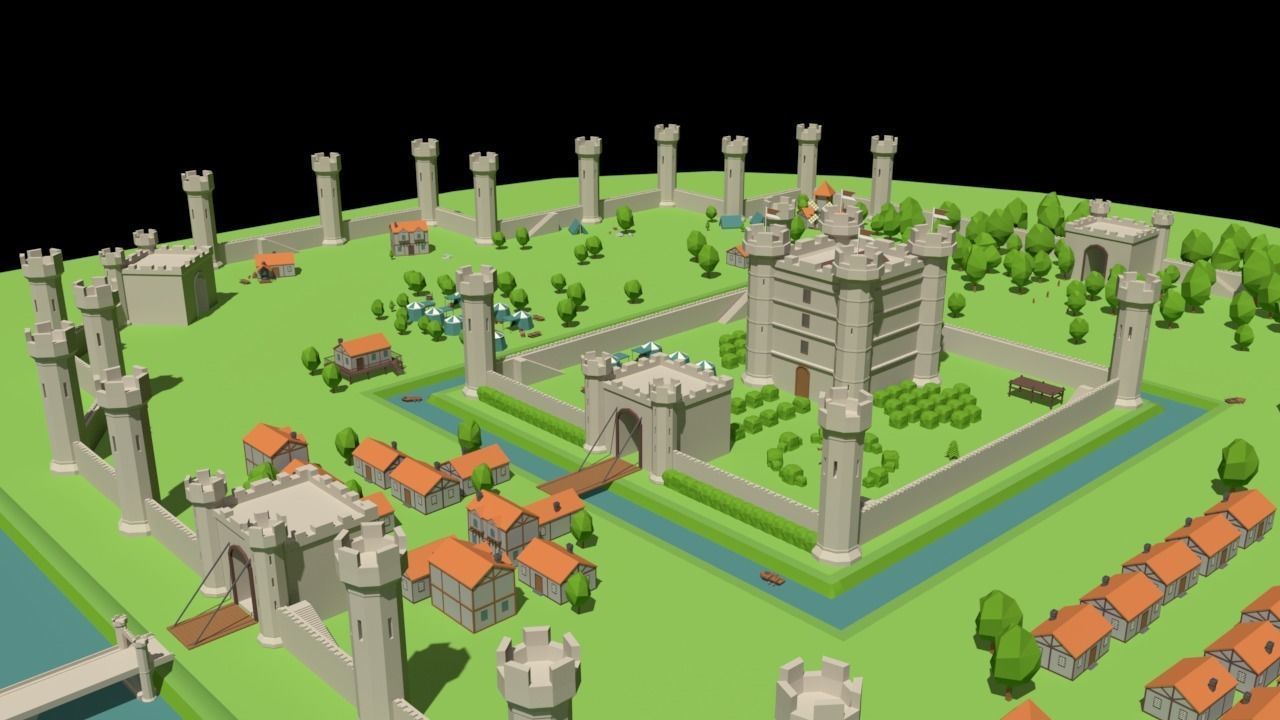 Simple Poly Medieval City Low-poly 3D model_3