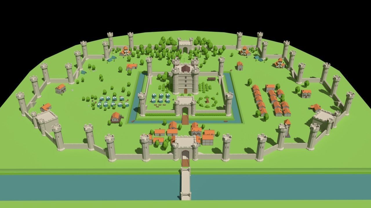 Simple Poly Medieval City Low-poly 3D model_6