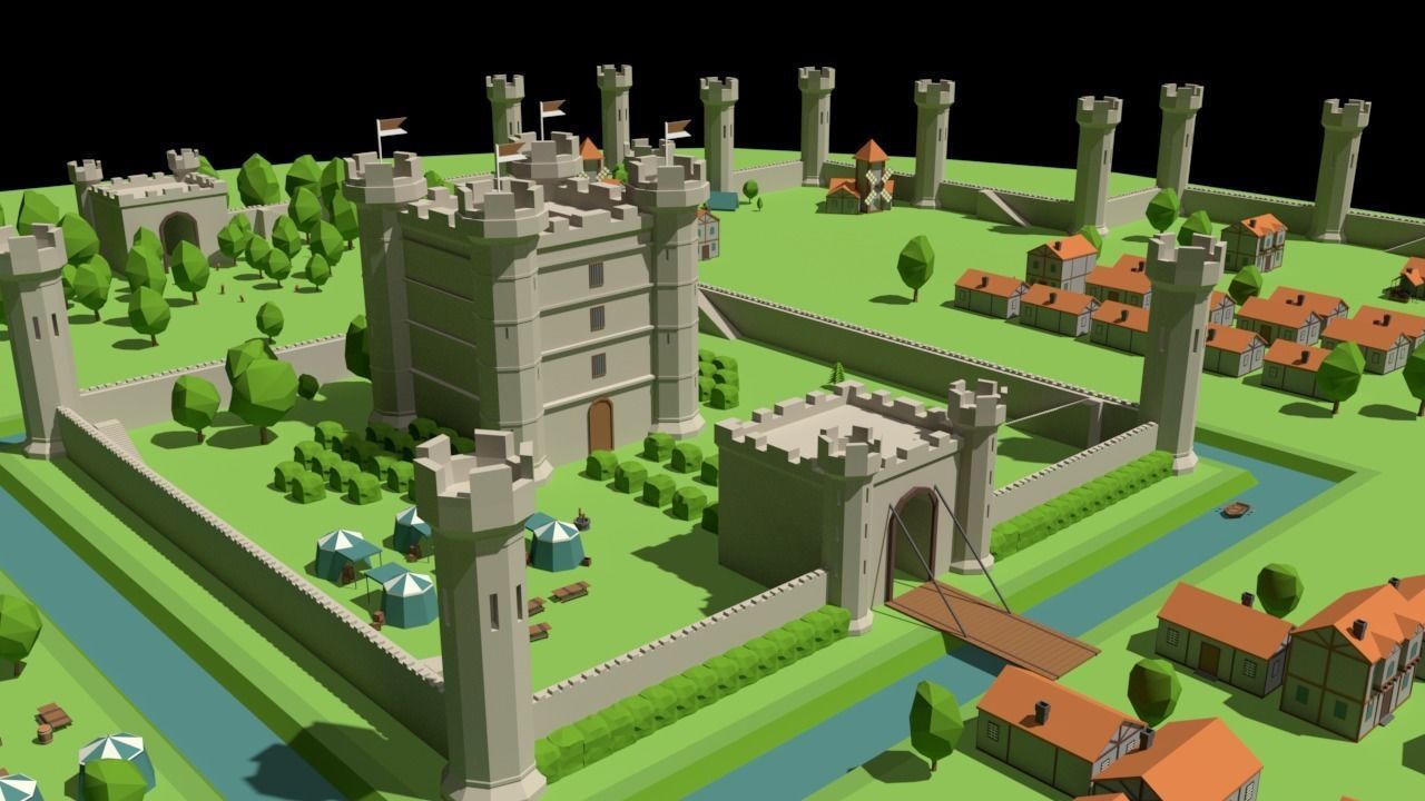 Simple Poly Medieval City Low-poly 3D model_1