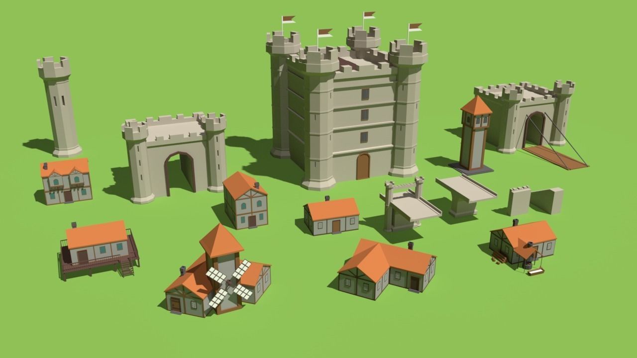 Simple Poly Medieval City Low-poly 3D model_7