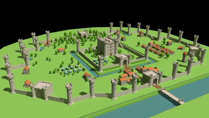 Simple Poly Medieval City Low-poly 3D model
