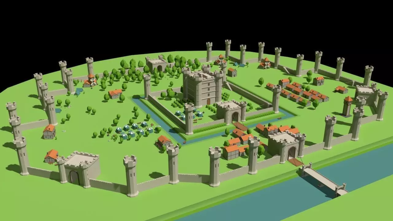 Simple Poly Medieval City Low-poly 3D model_0