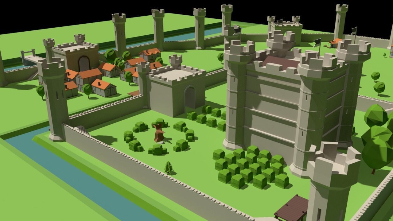 Simple Poly Medieval City Low-poly 3D model_5