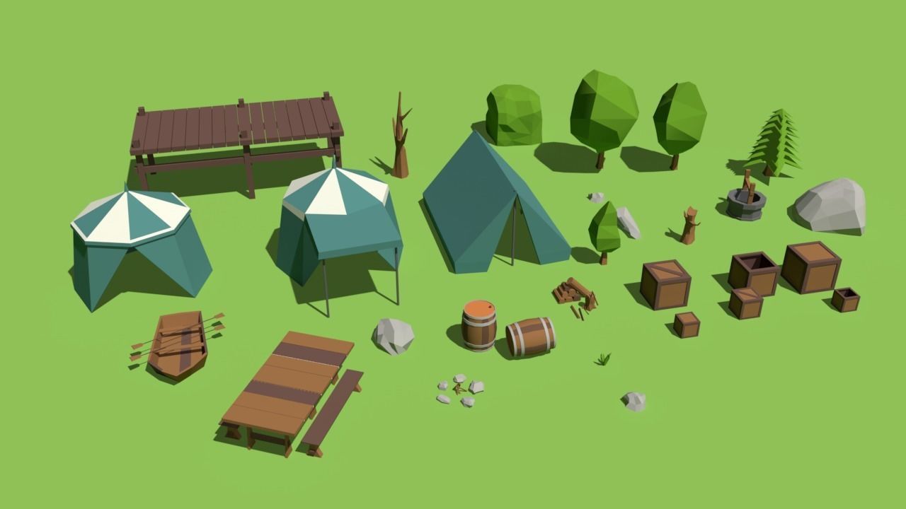 Simple Poly Medieval City Low-poly 3D model_8