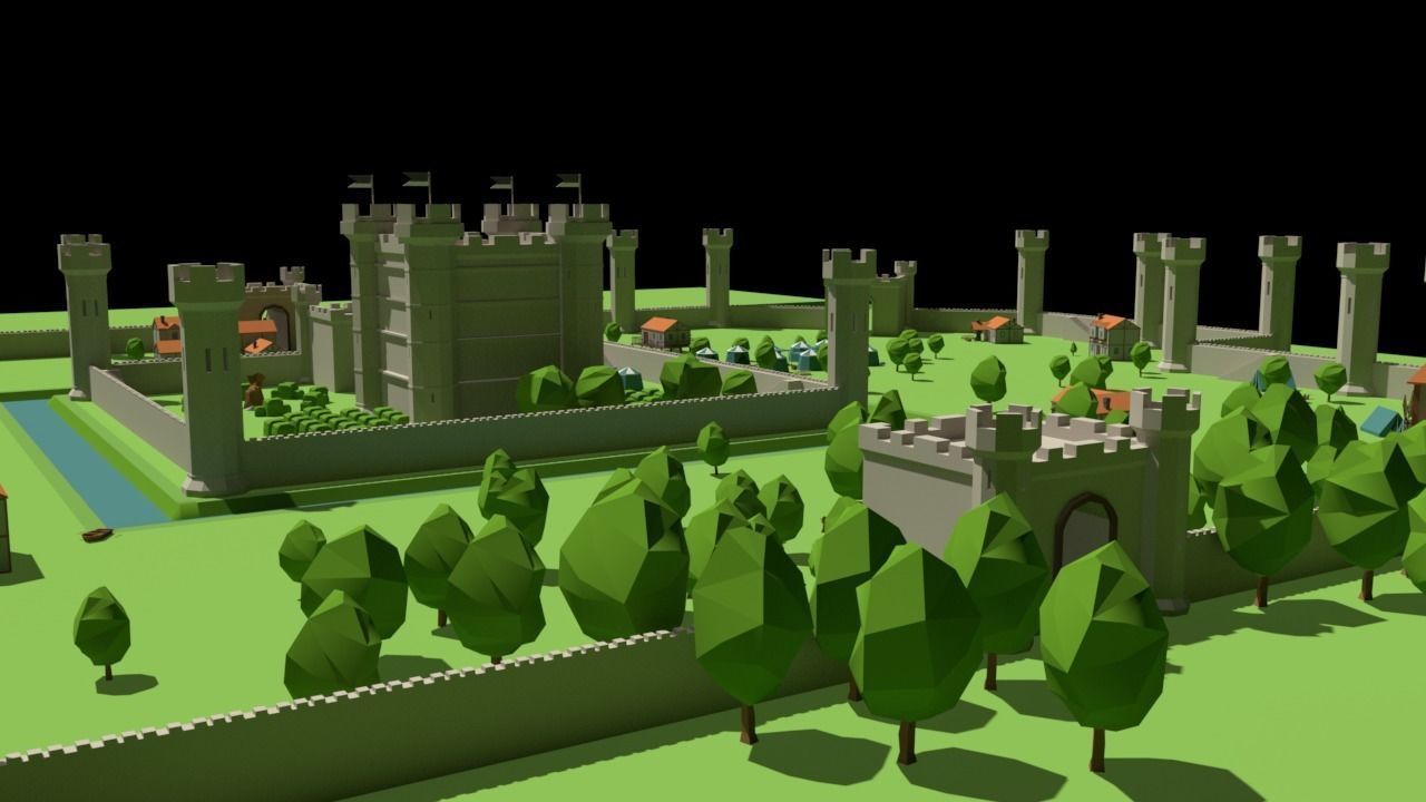 Simple Poly Medieval City Low-poly 3D model_4