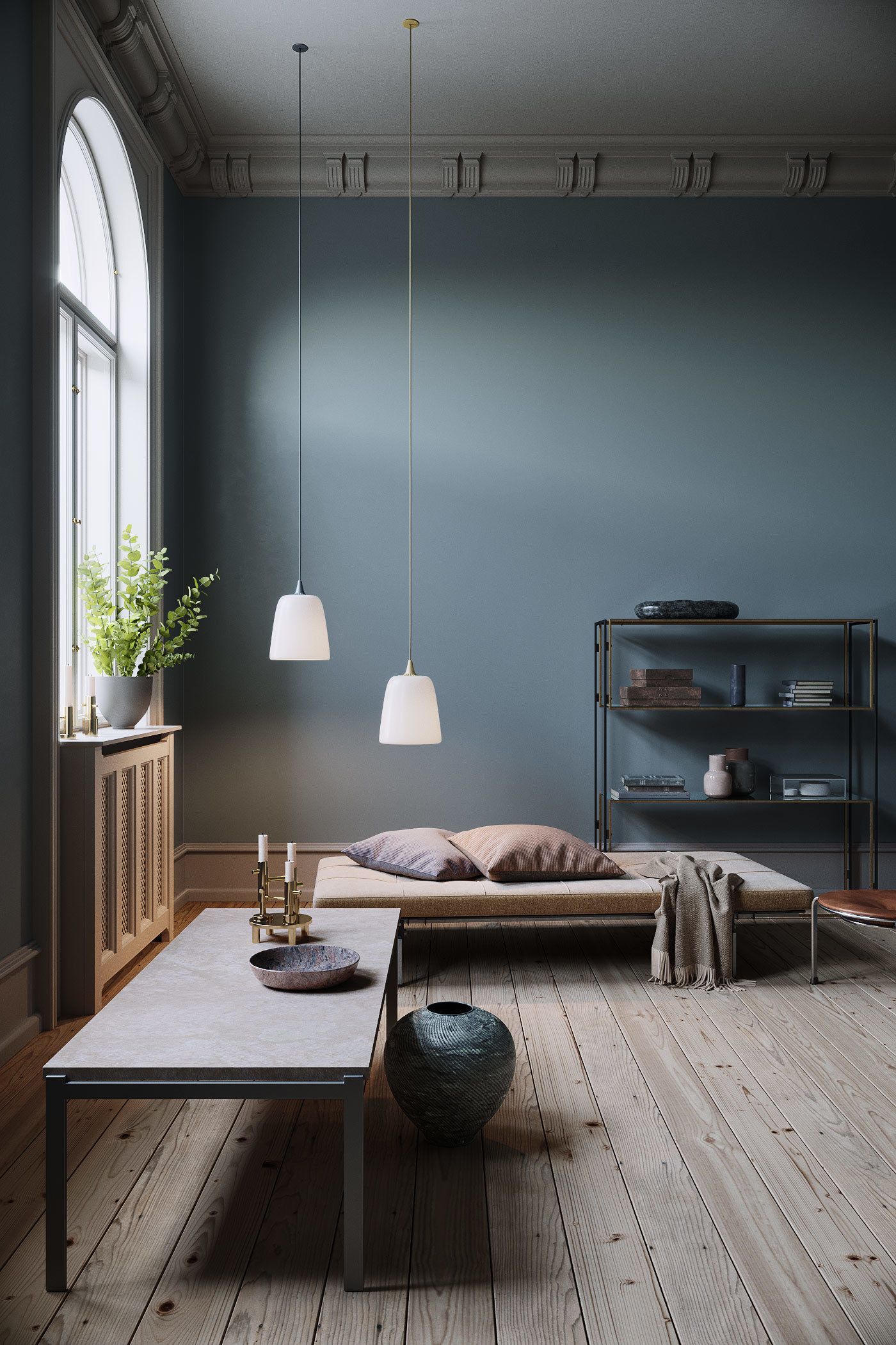 Twin Lamps interior scene 3D model_1