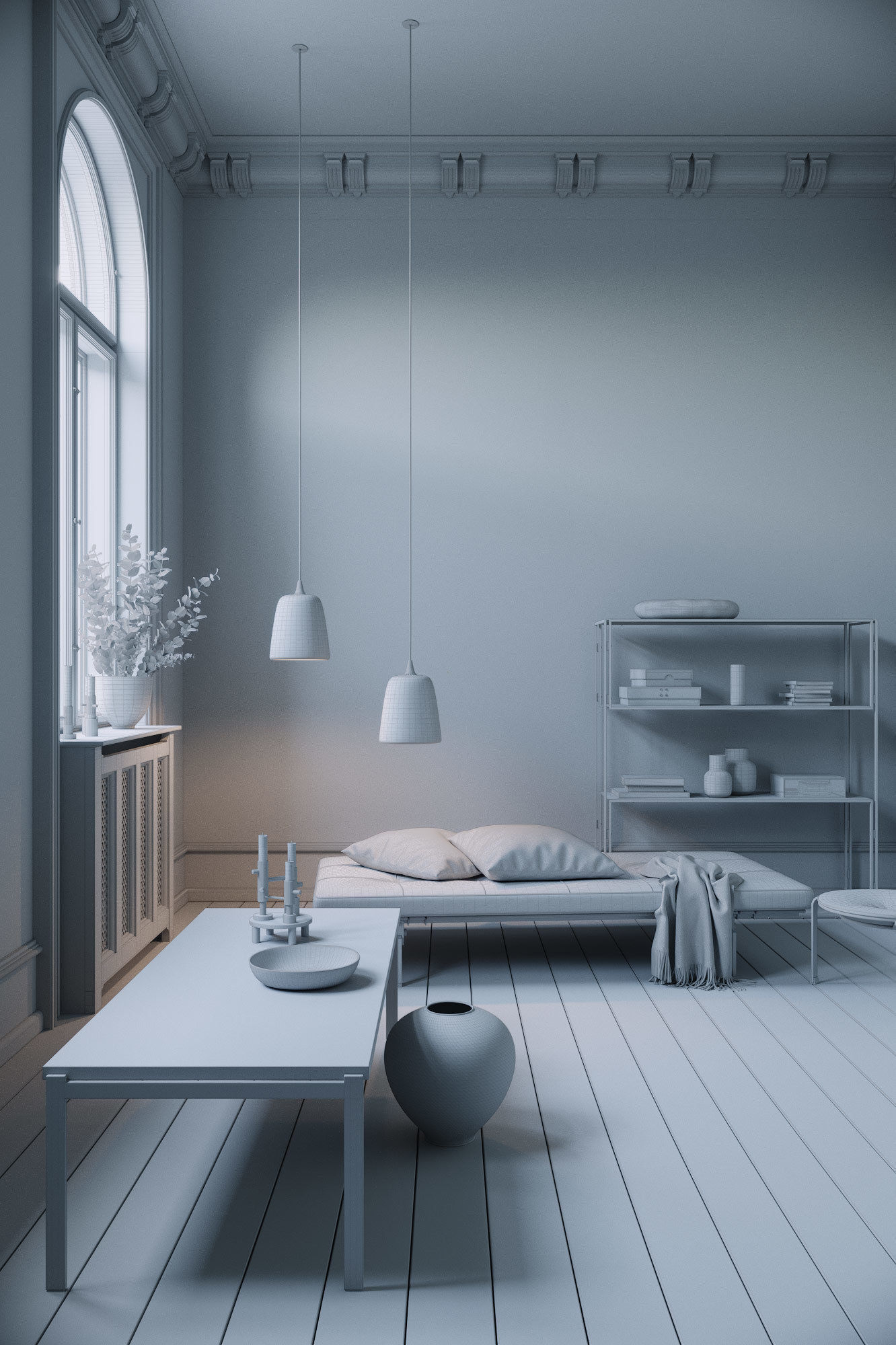 Twin Lamps interior scene 3D model_5