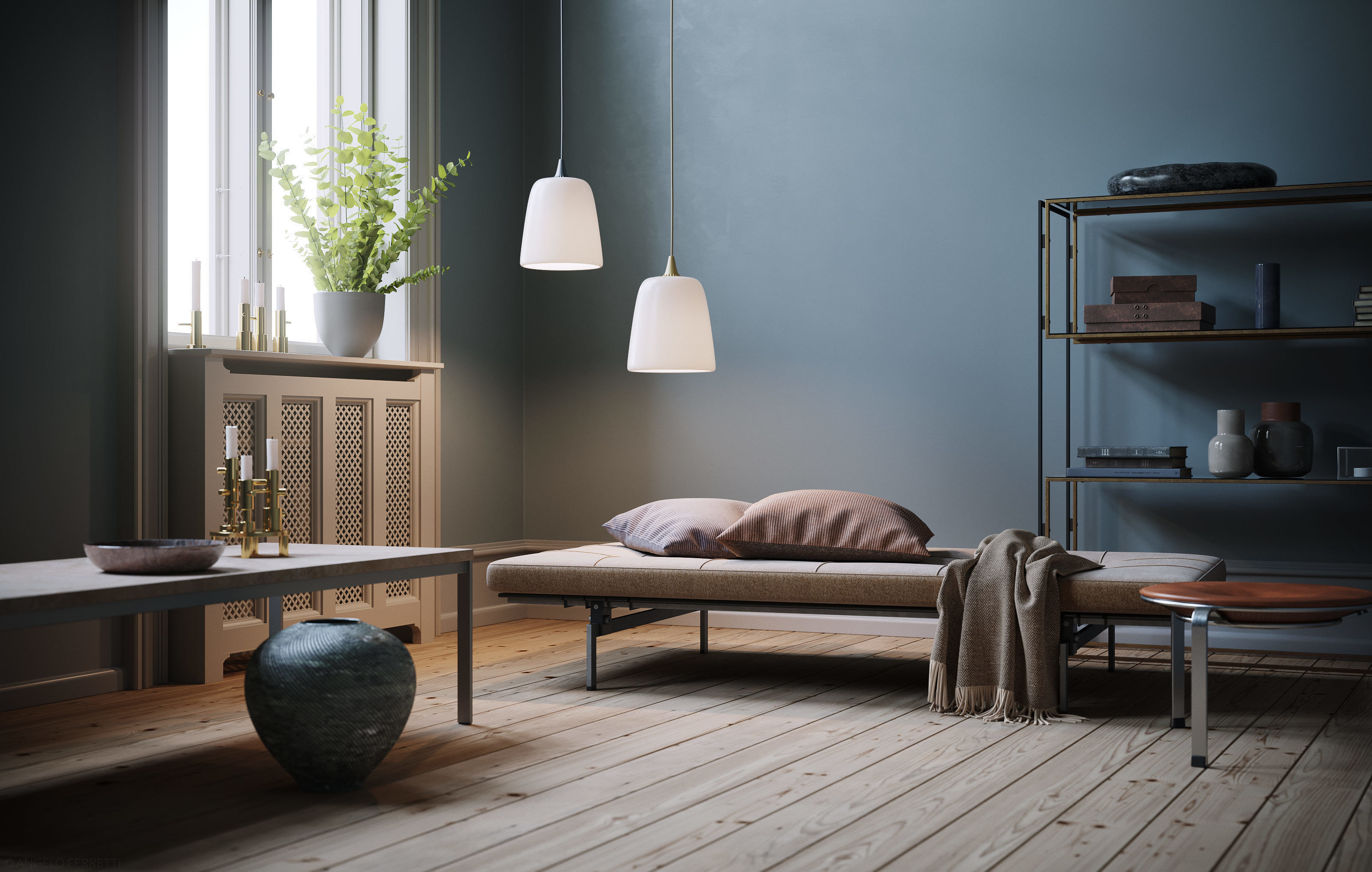 Twin Lamps interior scene 3D model_2