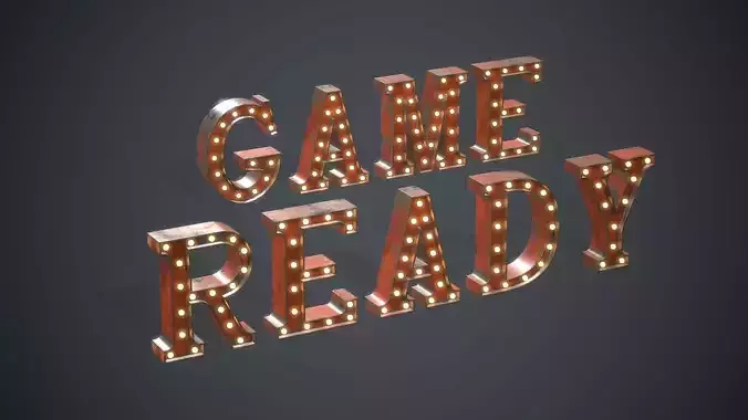 Old Marquee Metal Letters PBR Game Ready Low-poly 3D model