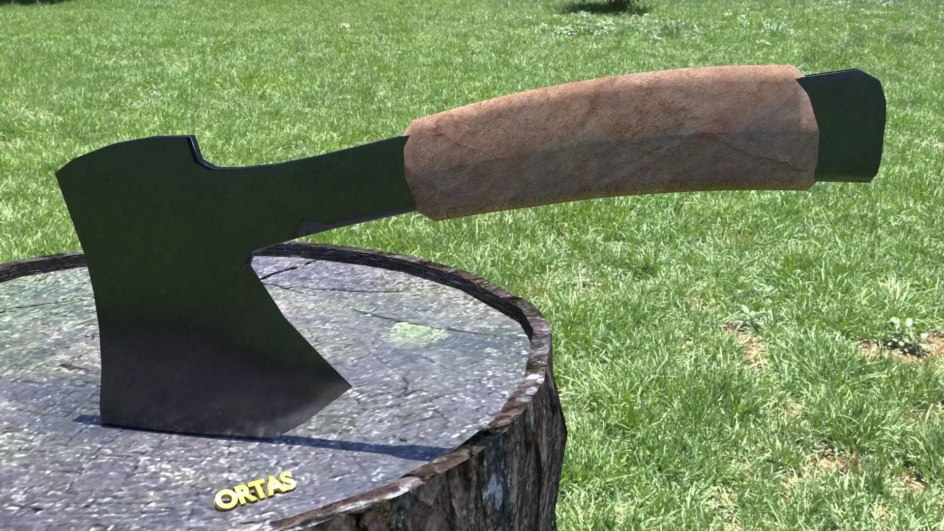 ORTAS AXE NO 13 TACTICAL AXE MODIFIED WITH LEATHER HANDLE Low-poly 3D model