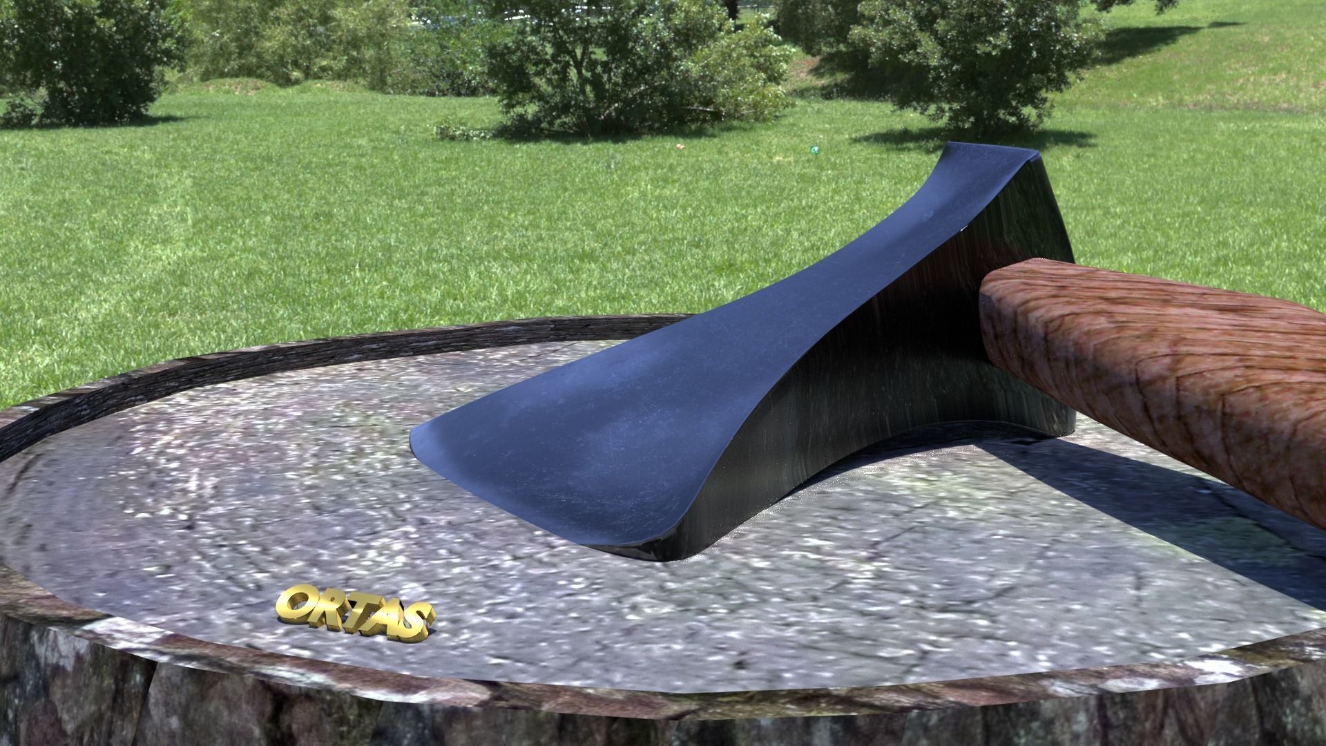 ORTAS AXE NO 14 GAME READY HEAVY STEEL FOREST AXE 3D model_1