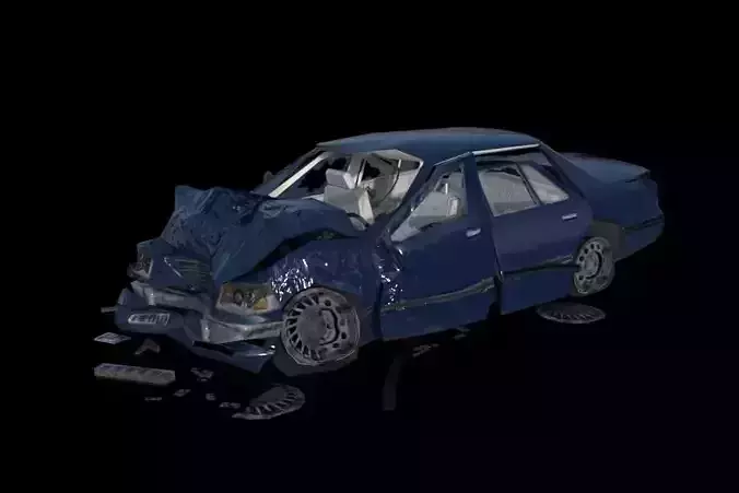 Crashed Car Low-poly 3D model