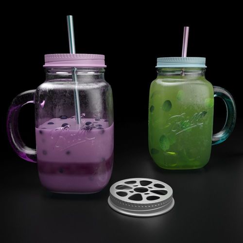 Mason jar with yogurt and mojito 3D model