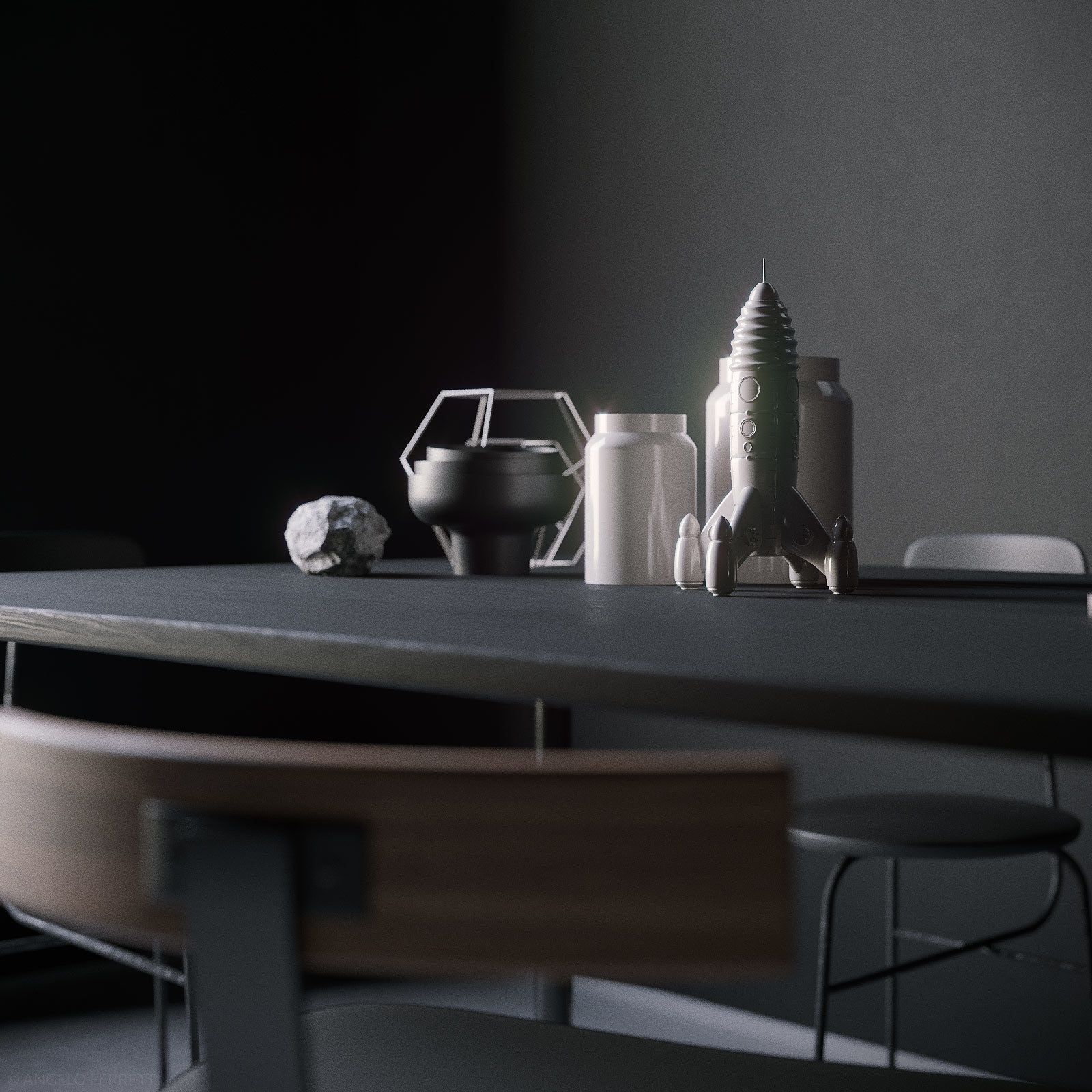 Black interior scene 3D model_2