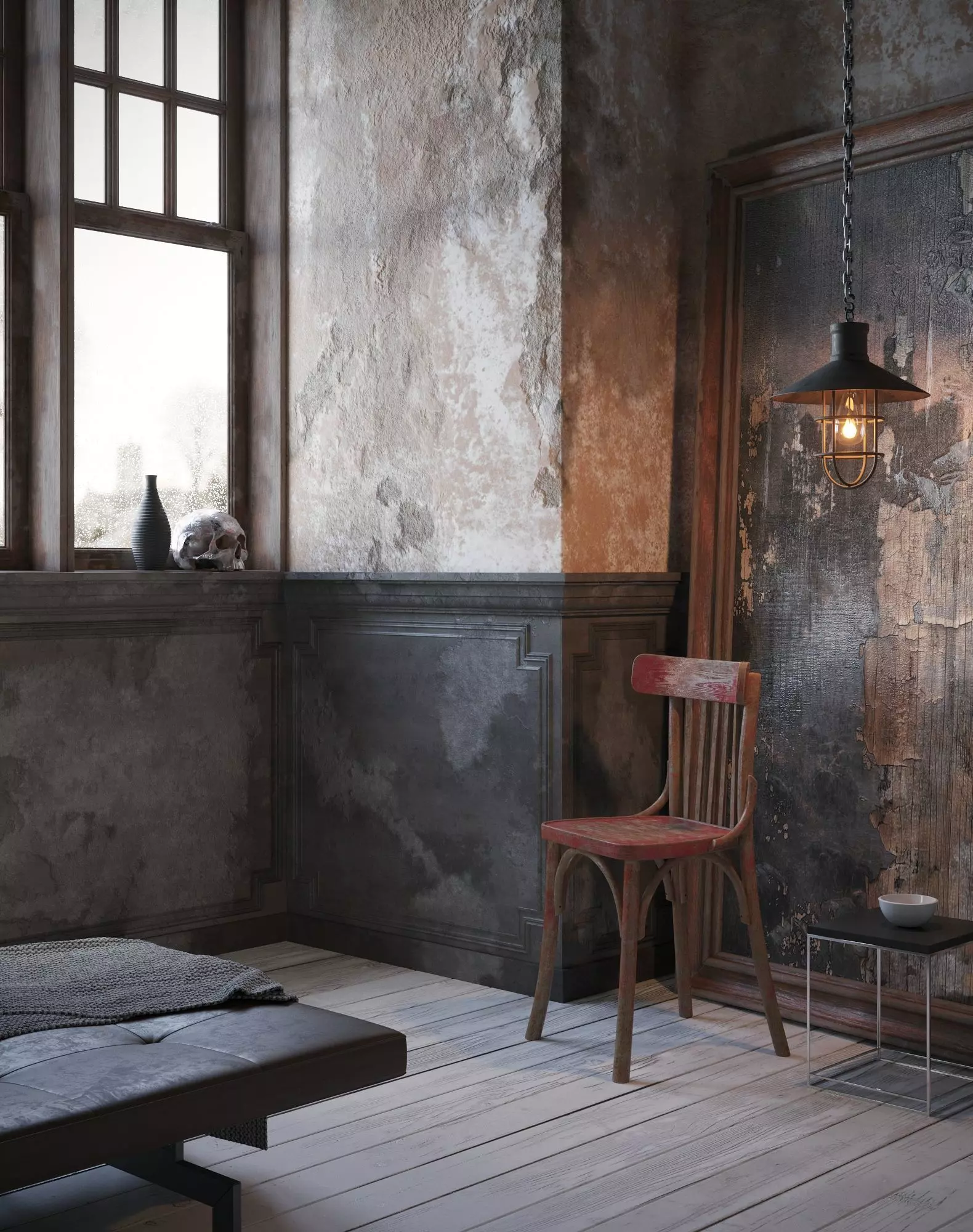 Grungy interior scene 3D model_0