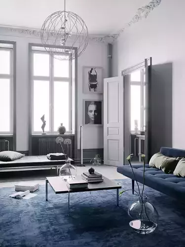 Blue Scandinavian Interior scene 3D model
