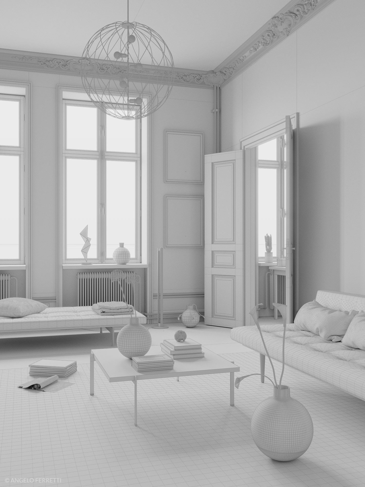 Blue Scandinavian Interior scene 3D model_1