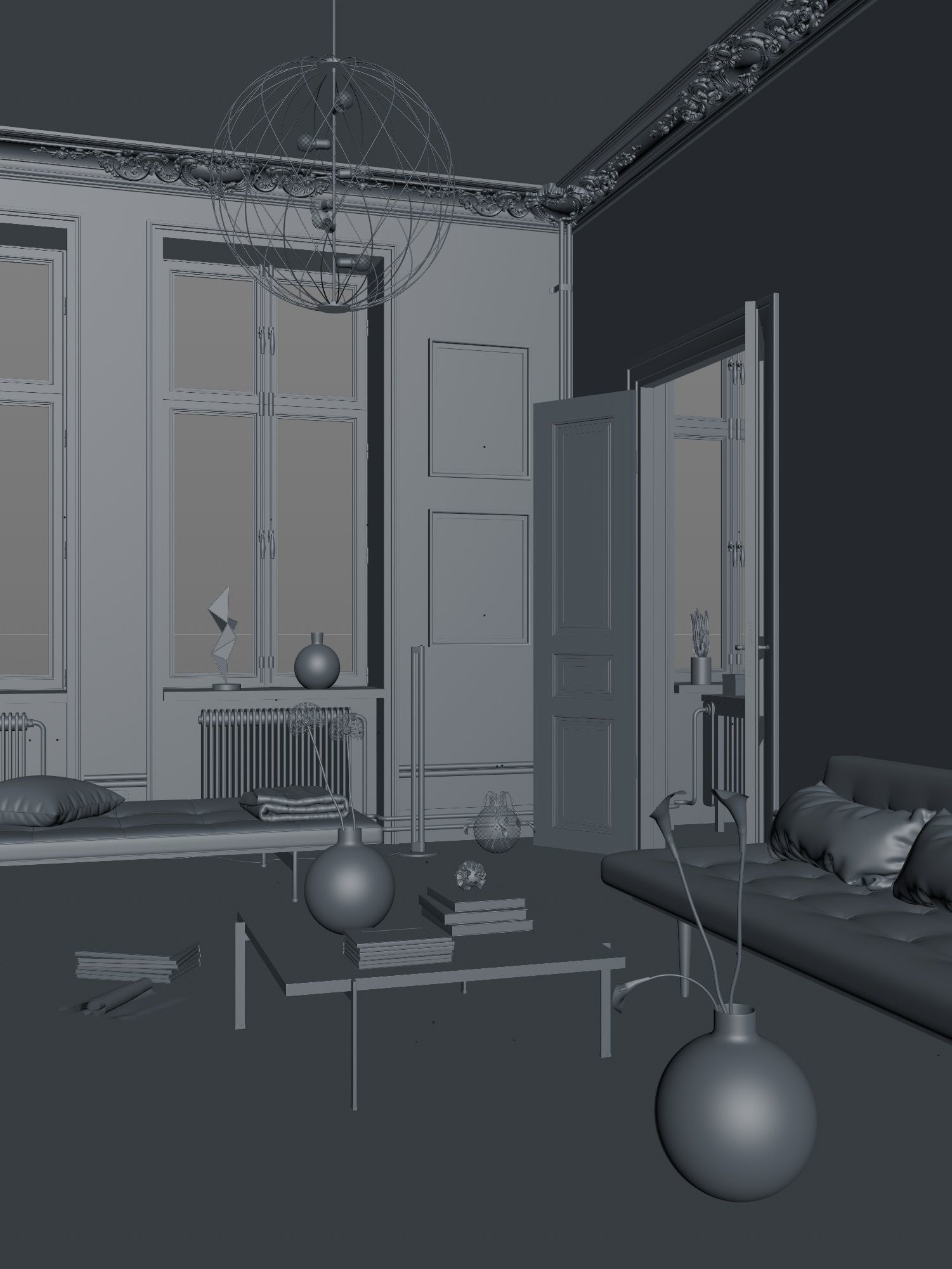 Blue Scandinavian Interior scene 3D model_3