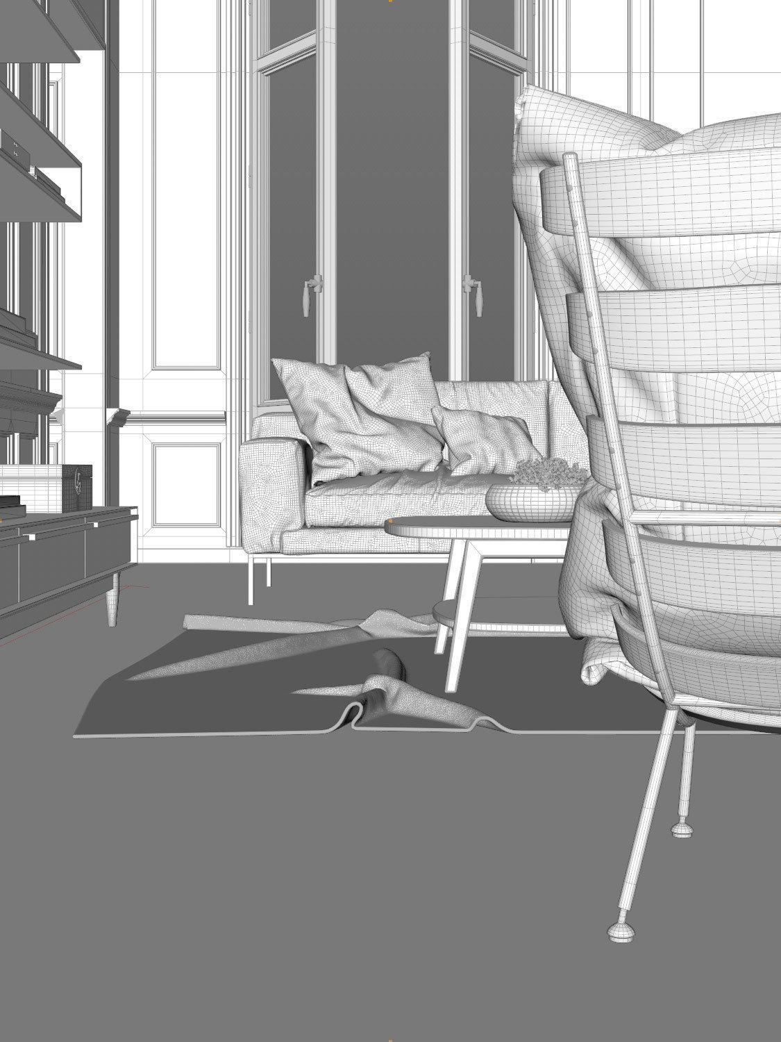 Mid Century interior scene 3D model_5