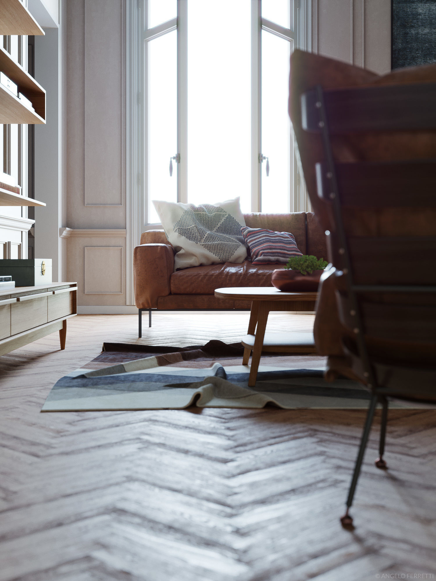 Mid Century interior scene 3D model_1