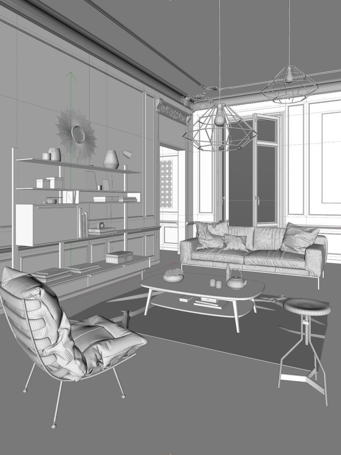Mid Century interior scene 3D model_3