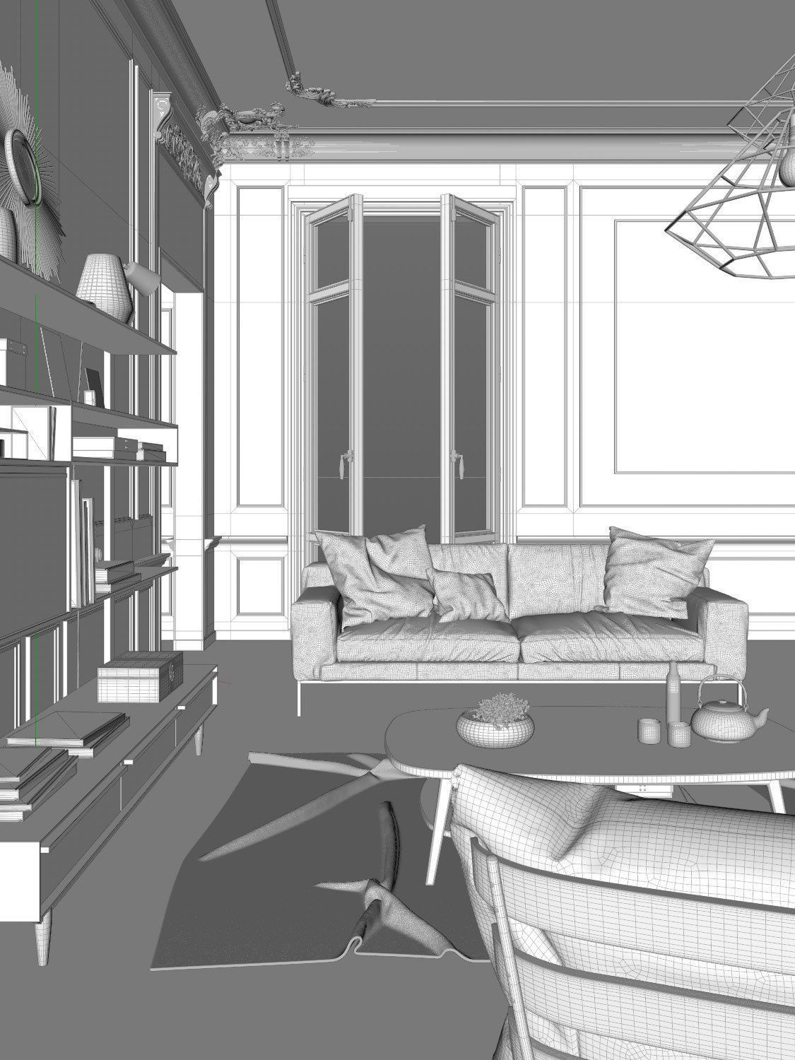 Mid Century interior scene 3D model_4