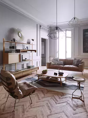 Mid Century interior scene 3D model