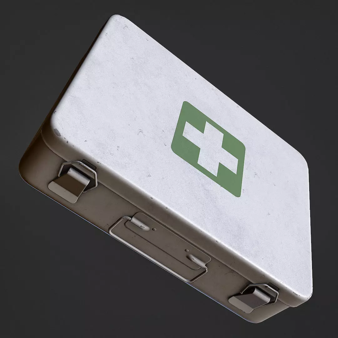 First Aid Kit Metal Box Low-poly 3D model_0