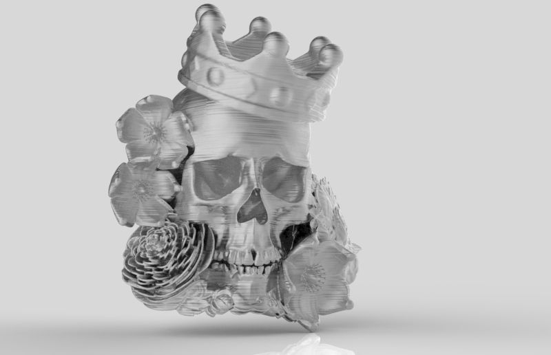 Detailed Realistic Jewelery element Man Skull Flowers and Crown 3D print model_2