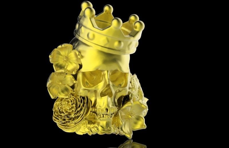 Detailed Realistic Jewelery element Man Skull Flowers and Crown 3D print model_5