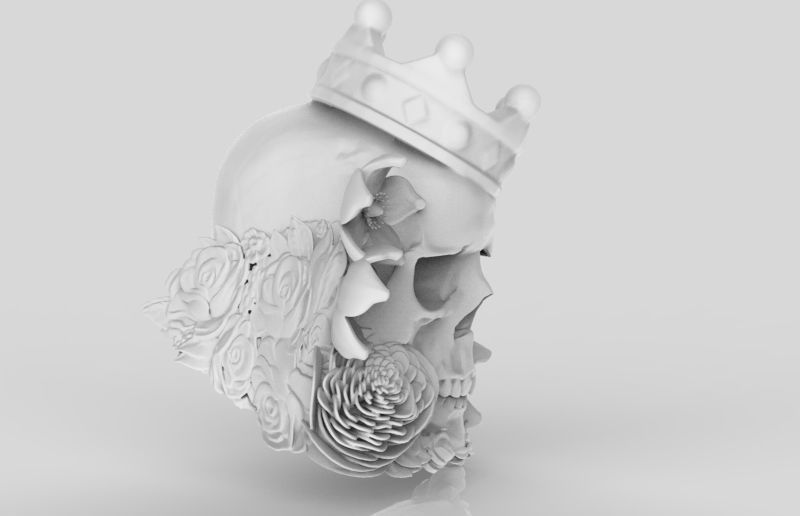 Detailed Realistic Jewelery element Man Skull Flowers and Crown 3D print model_3