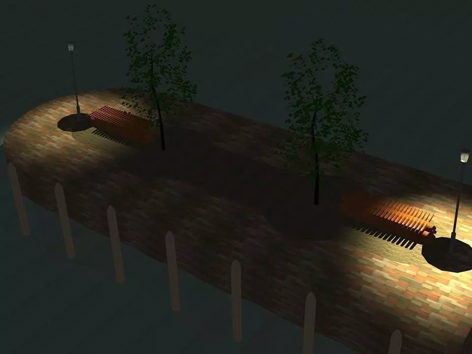 Bench park with benches and trees at night Free 3D model
