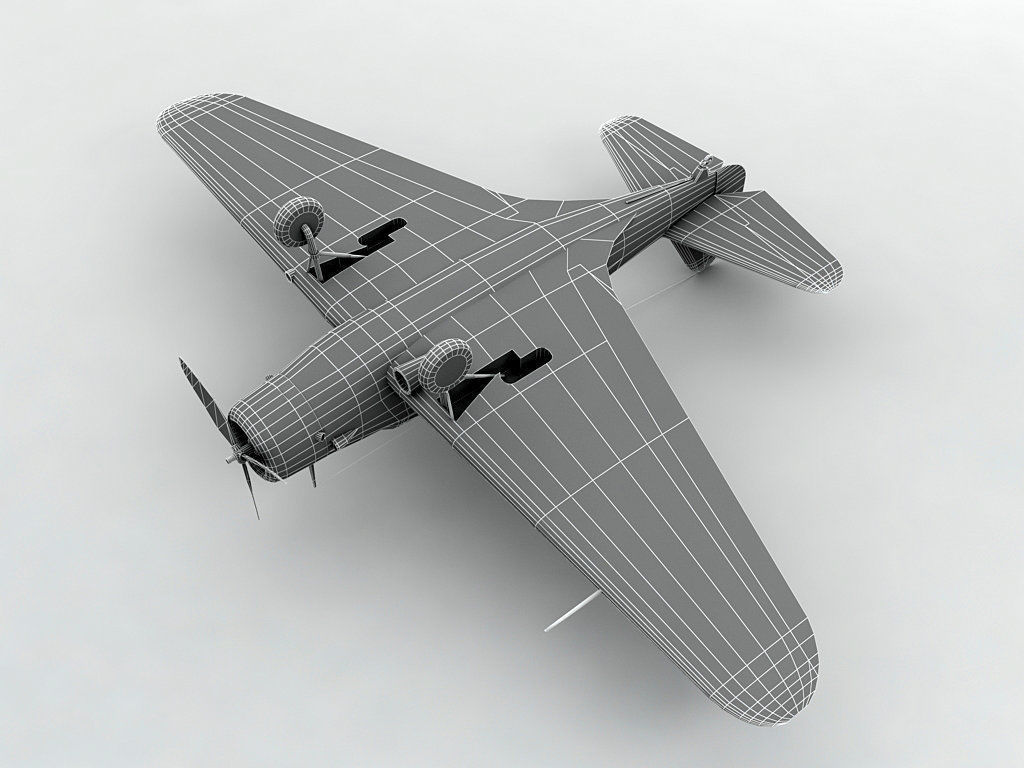 Douglas TBD Devastator Aircraft WWII Low-poly 3D model_1