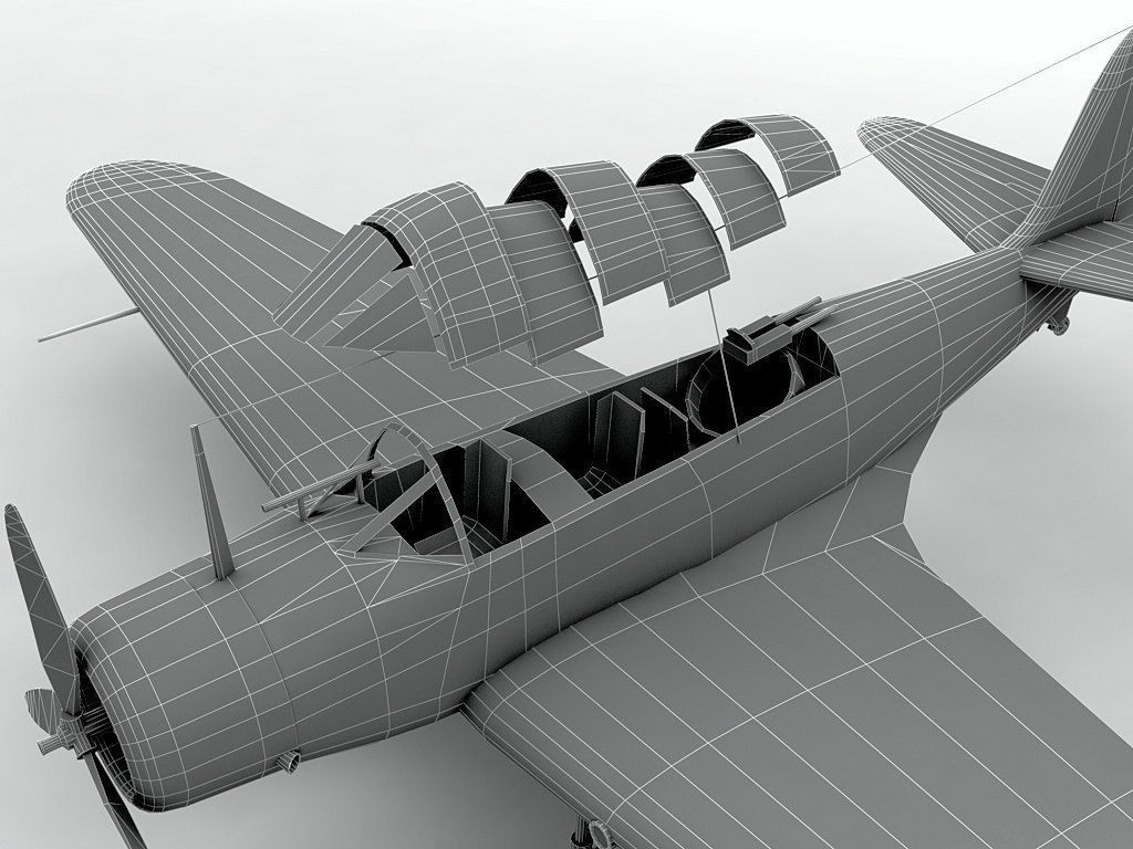 Douglas TBD Devastator Aircraft WWII Low-poly 3D model_2