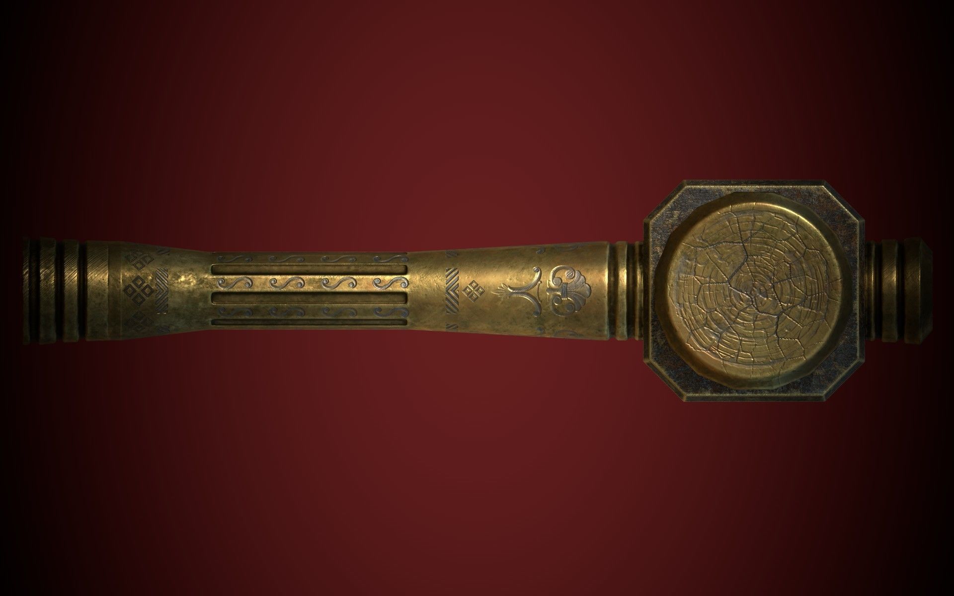 Medieval Golden Battle Hammer Low-poly 3D model_20