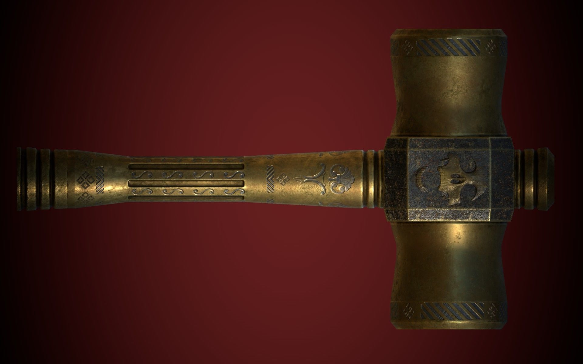 Medieval Golden Battle Hammer Low-poly 3D model_18
