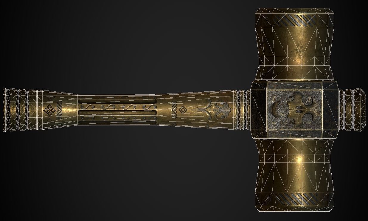 Medieval Golden Battle Hammer Low-poly 3D model_29