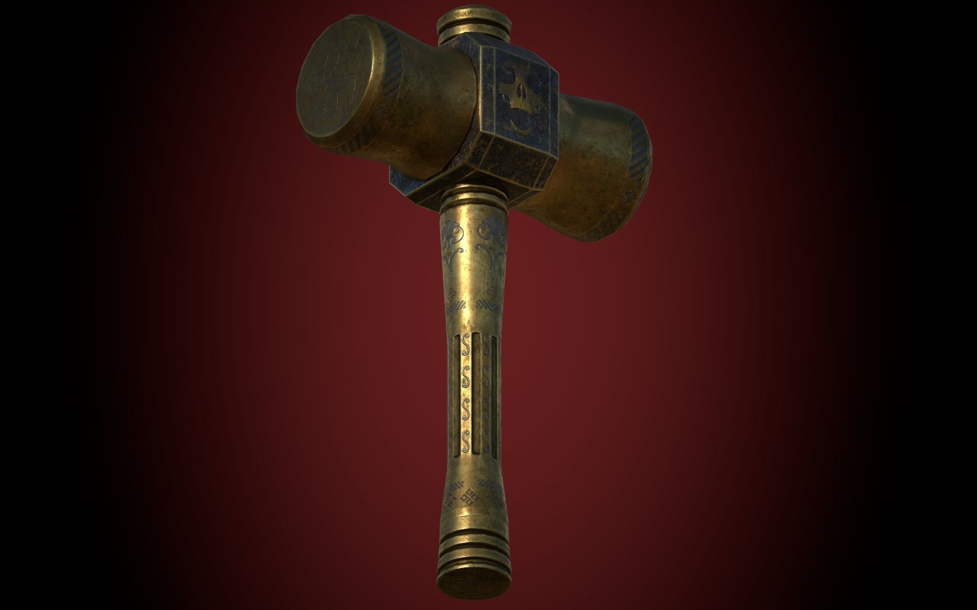 Medieval Golden Battle Hammer Low-poly 3D model_14