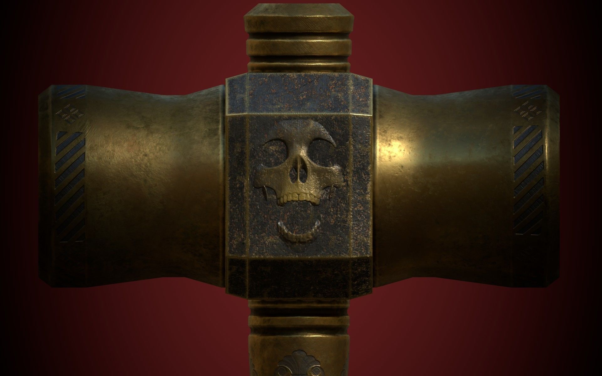 Medieval Golden Battle Hammer Low-poly 3D model_22