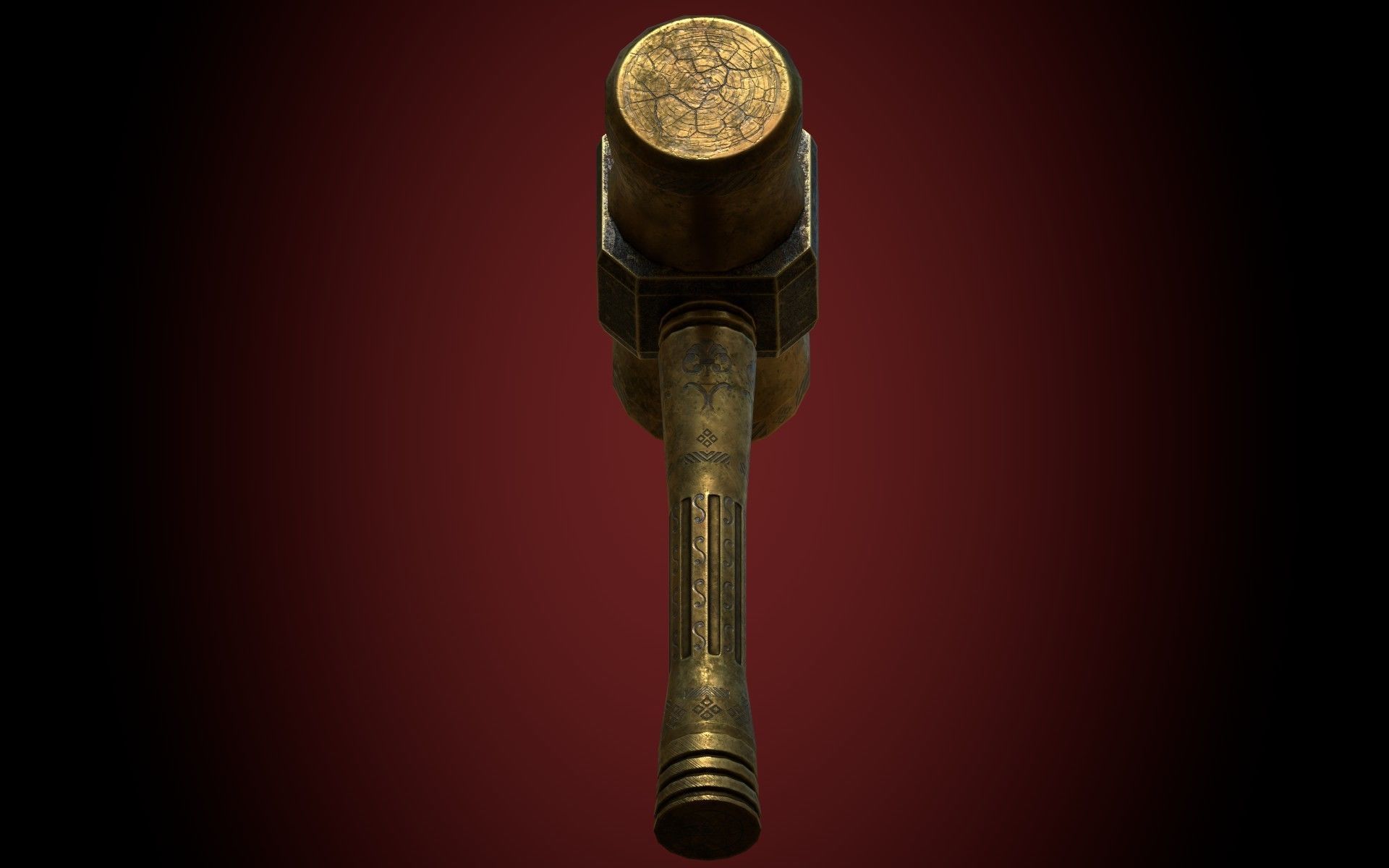 Medieval Golden Battle Hammer Low-poly 3D model_16