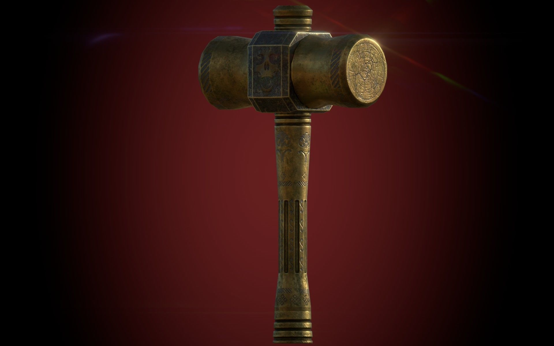 Medieval Golden Battle Hammer Low-poly 3D model_12