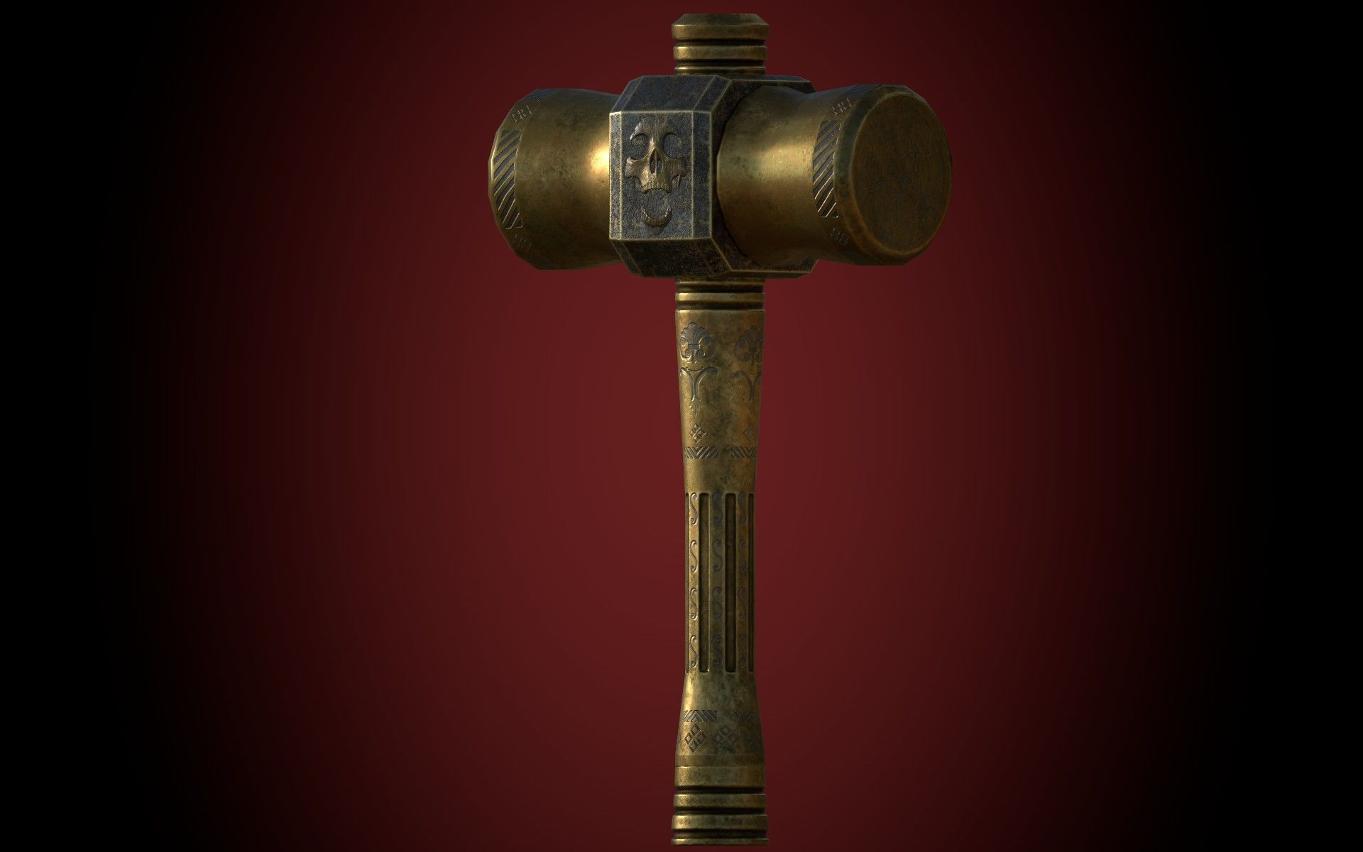 Medieval Golden Battle Hammer Low-poly 3D model_11
