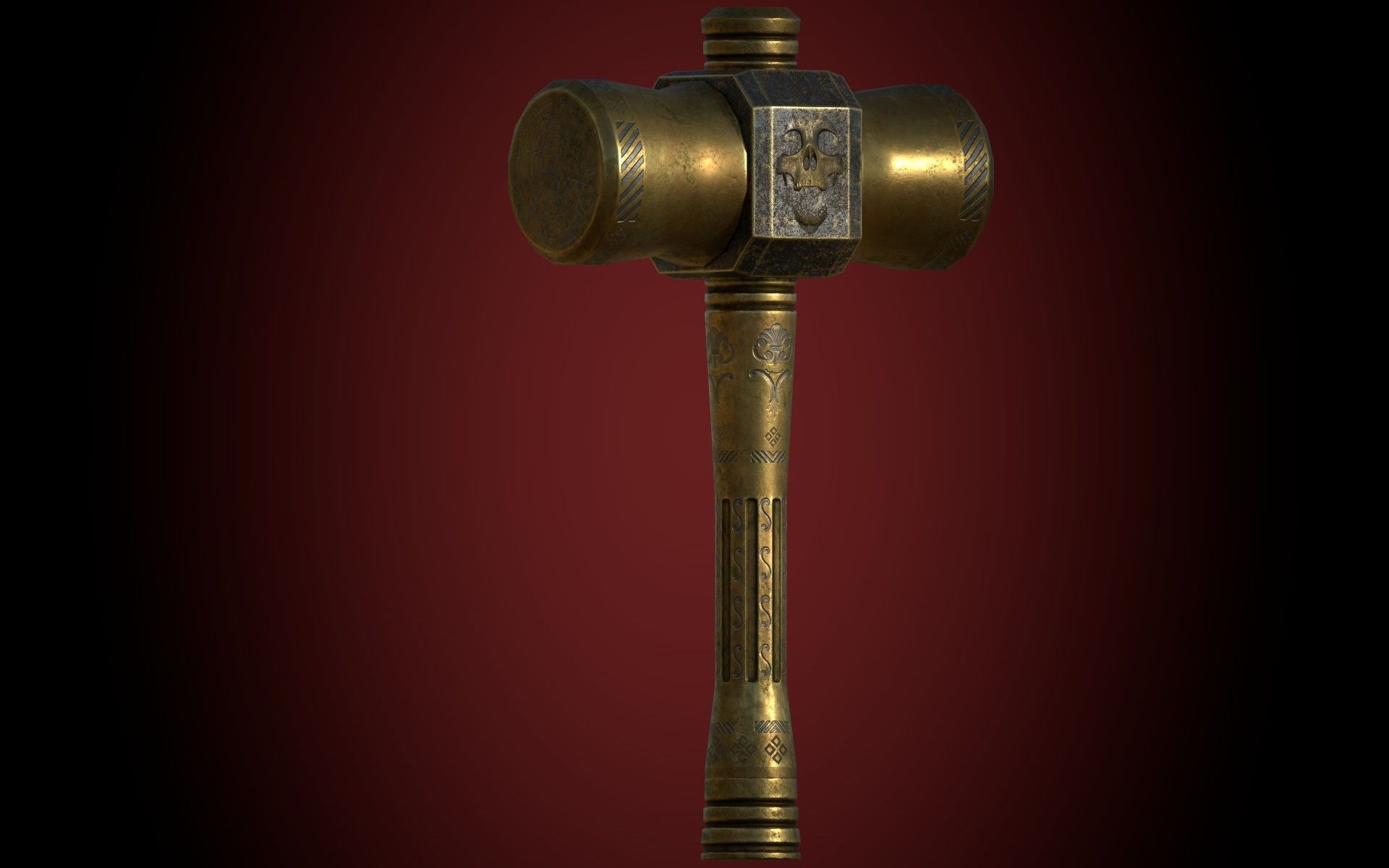 Medieval Golden Battle Hammer Low-poly 3D model_9
