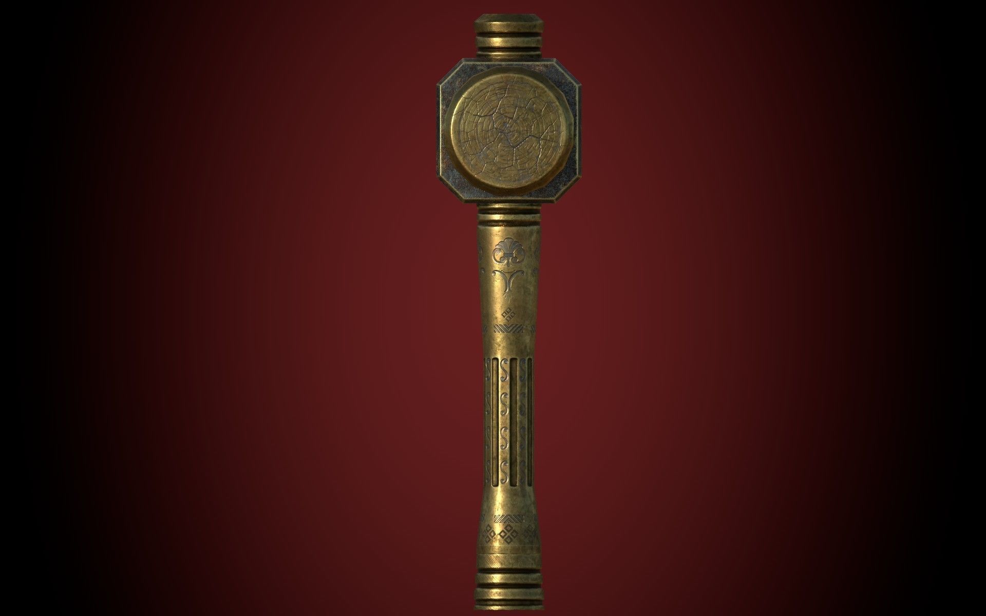 Medieval Golden Battle Hammer Low-poly 3D model_5