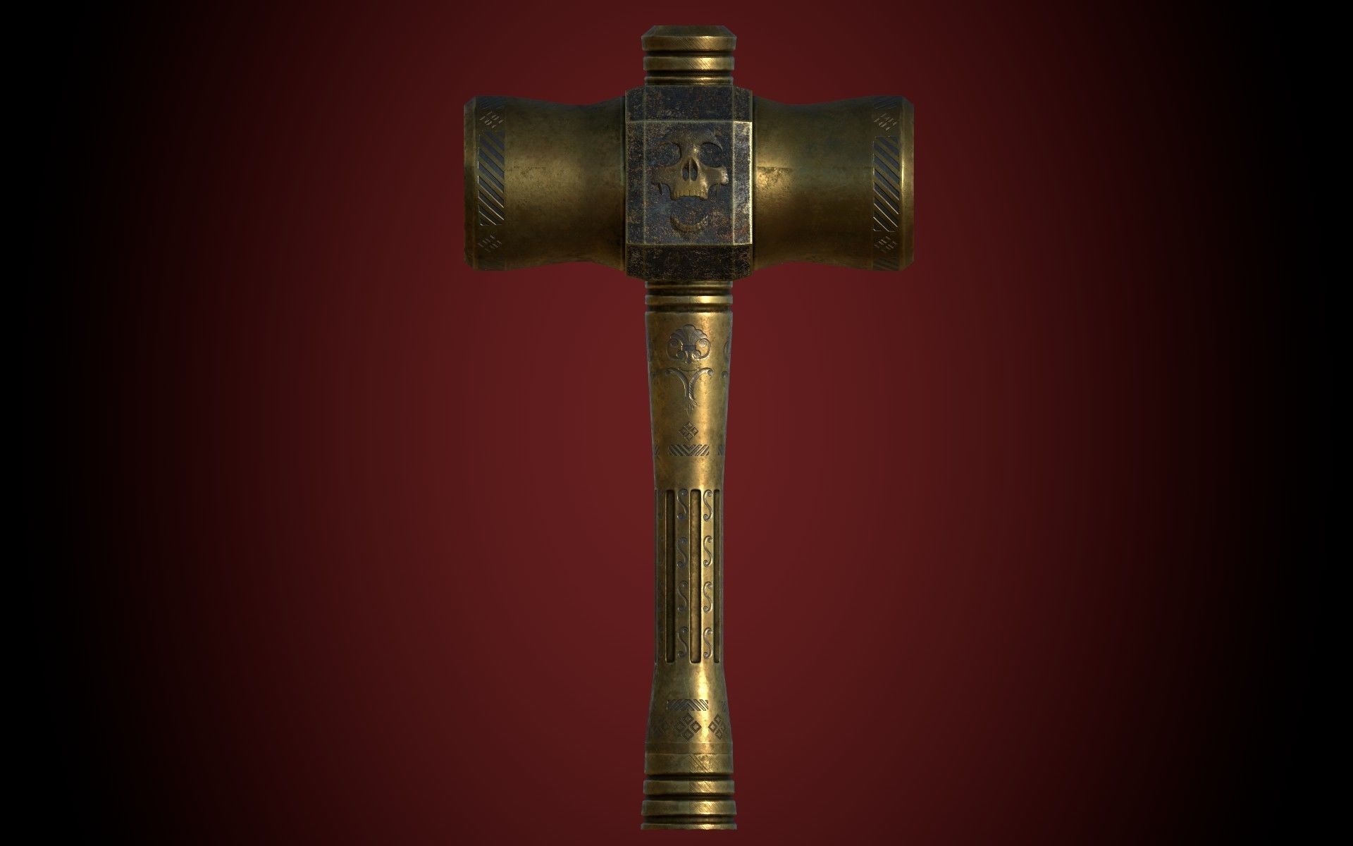 Medieval Golden Battle Hammer Low-poly 3D model_4
