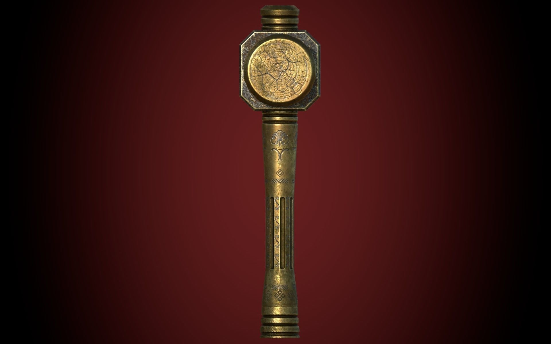 Medieval Golden Battle Hammer Low-poly 3D model_6