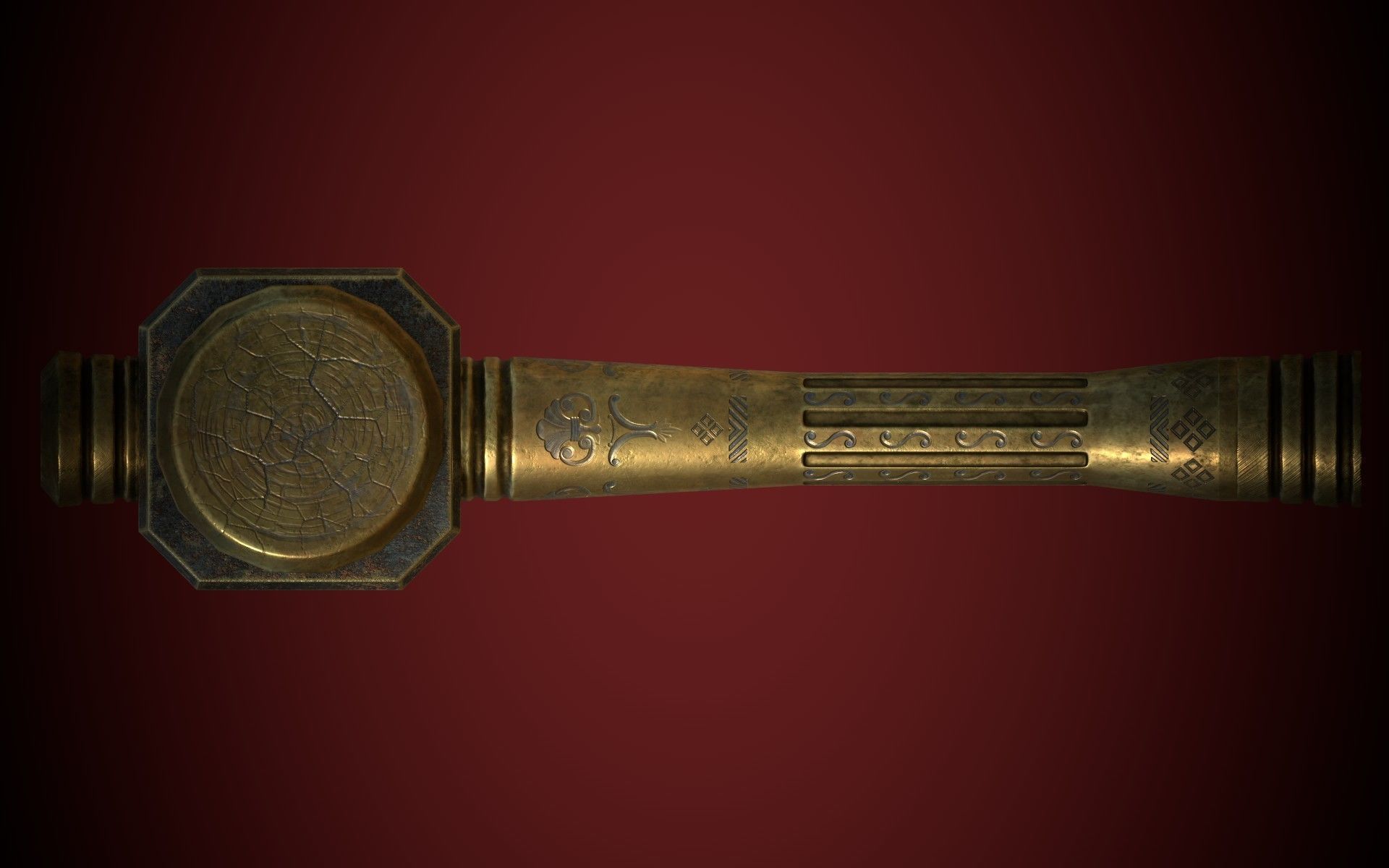 Medieval Golden Battle Hammer Low-poly 3D model_21