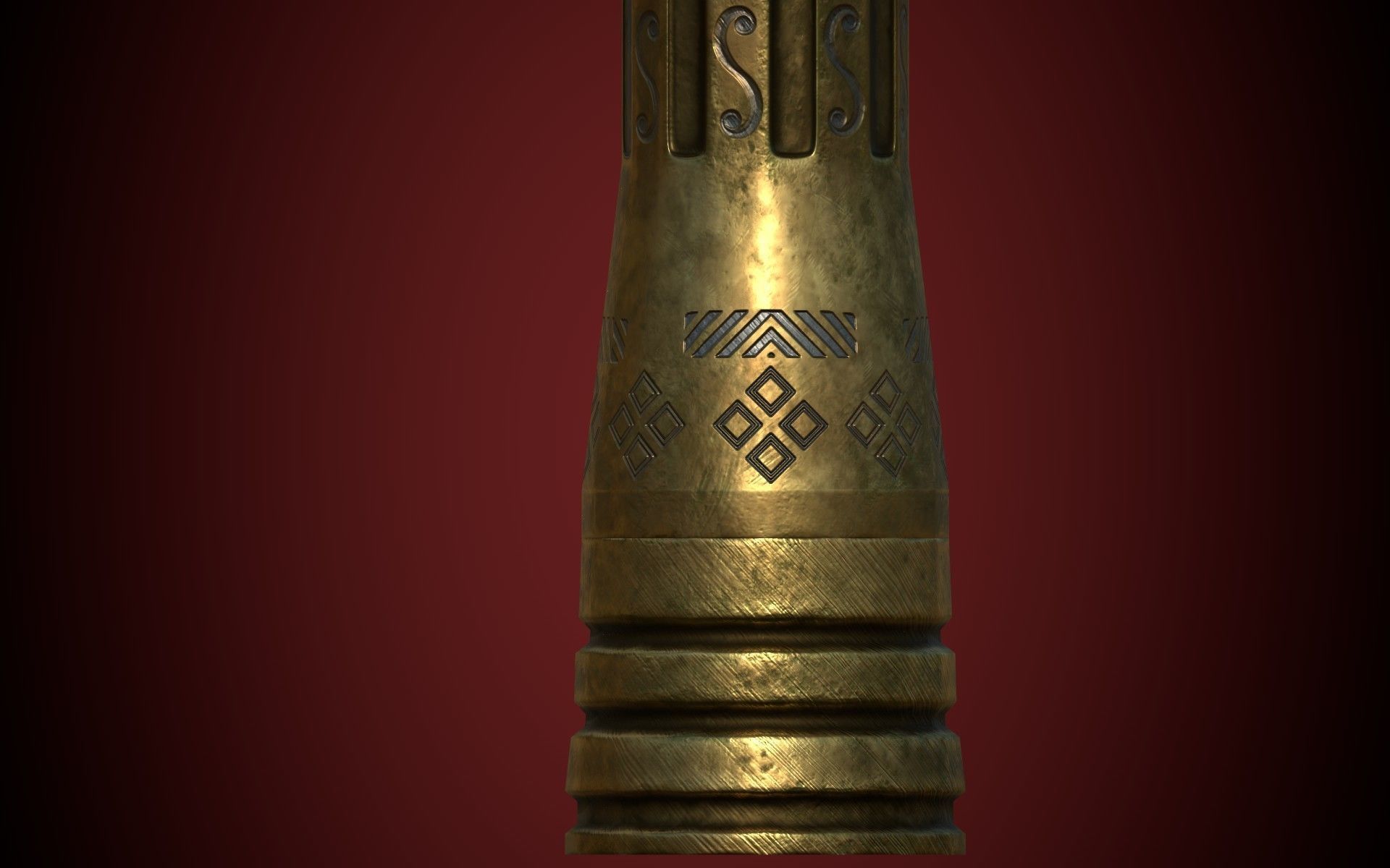 Medieval Golden Battle Hammer Low-poly 3D model_25