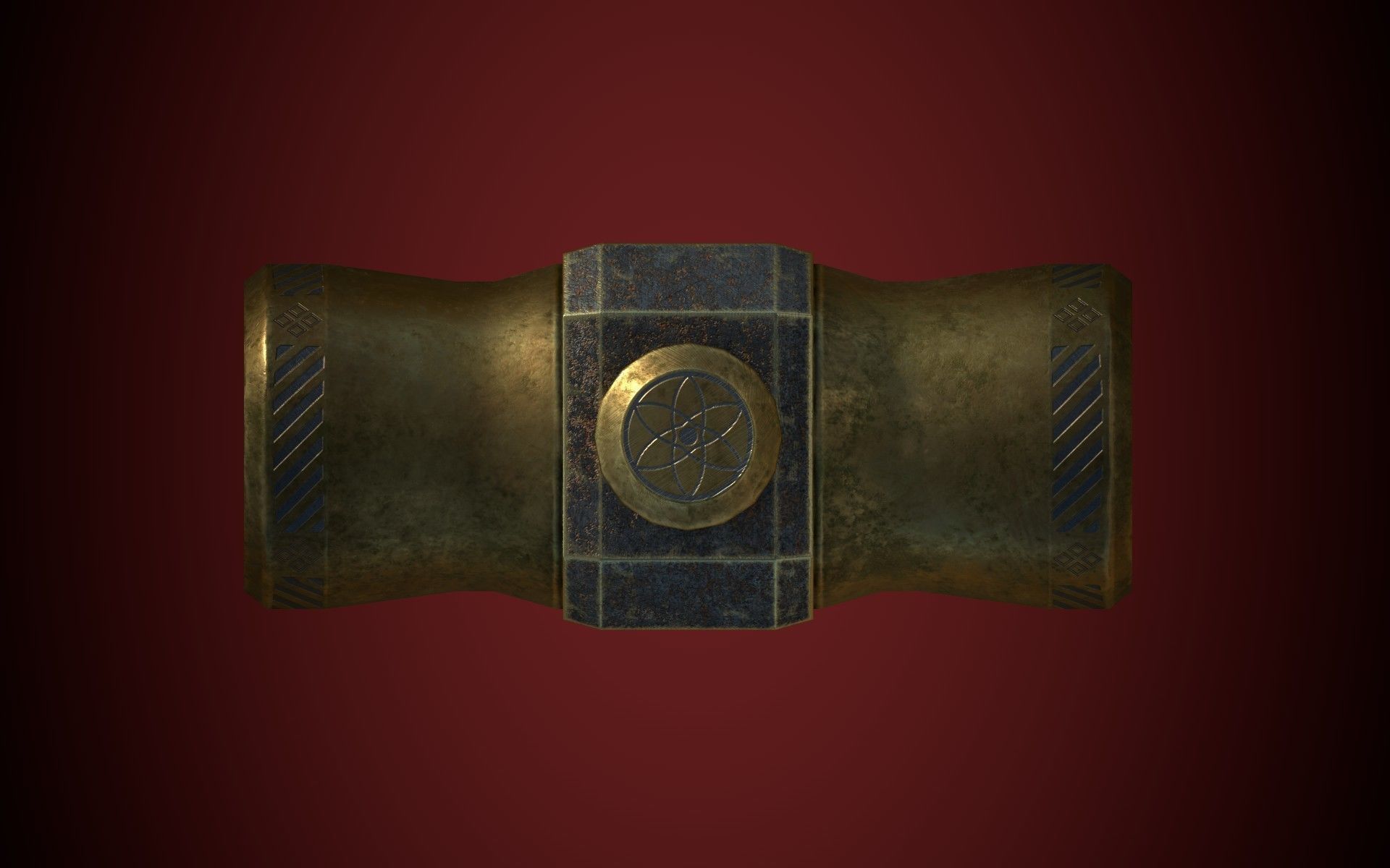 Medieval Golden Battle Hammer Low-poly 3D model_7